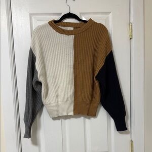 Colorblock Sweater - Cream, Brown, Black, Gray